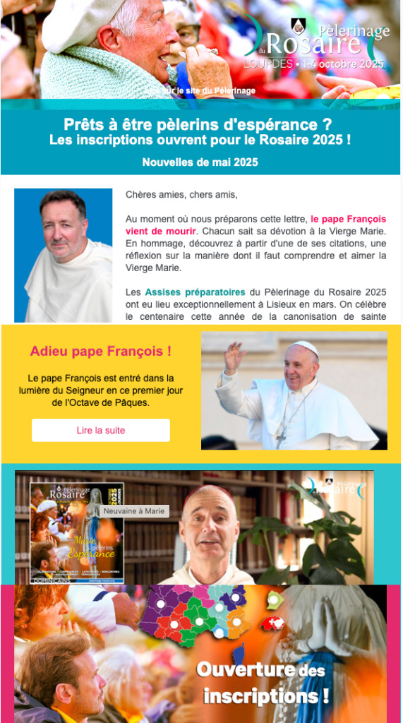 Nouvelles du Pèlerinage du Rosaire - mai 2025
