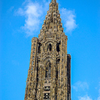 Strasbourg Cathedral Spire against a blue sky
