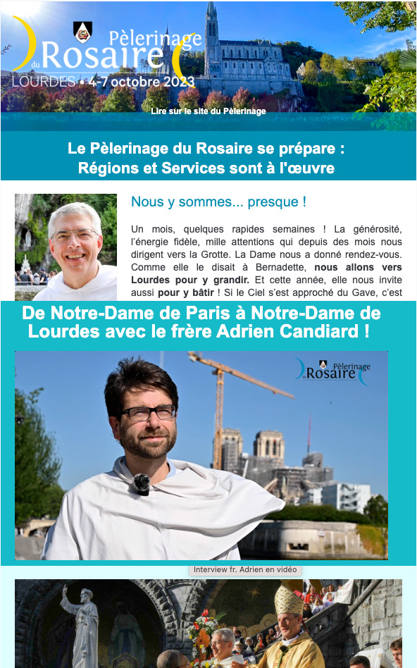 Nouvelles du Pèlerinage du Rosaire - septembre 2023