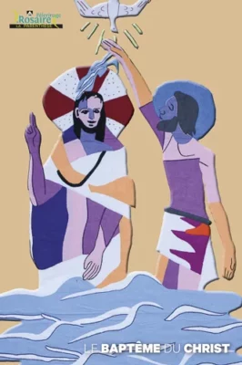 Illustration moderne du Baptême du Christ avec Jean-Baptiste et la colombe du Saint-Esprit